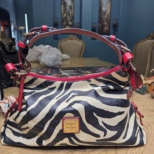 Dooney & Bourke Zebra Print Shoulder Bag - Black and Cream with Red Accents
